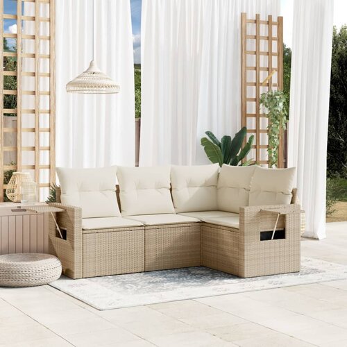 vidaXL 4-dijelni set vrtnih sofa s jastucima bež od poliratana Cijene