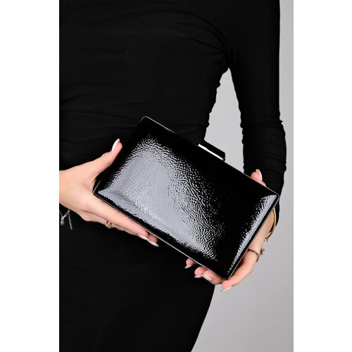 LuviShoes DESTINY Black Patent Leather Women Evening Bag Slike