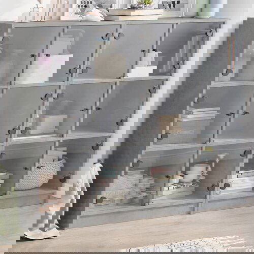 VidaXL Regal za knjige s vratima boja betona 136 x 37 x 109 cm drveni Slike