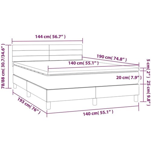  Box spring s madracem LED smeđesivi 140x190 cm tkanina Slike