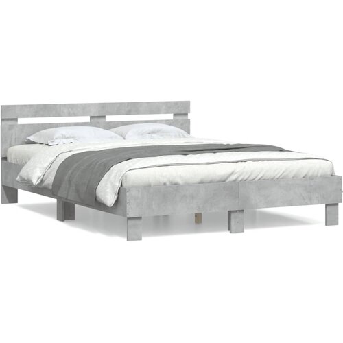 VidaXL Posteljni okvir z vzglavjem betonsko siv 140x200 cm inž. les Slike