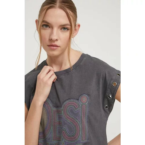 Desigual Pamučna majica za žene, boja: siva