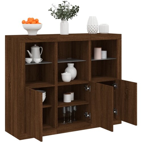 The Living Store Komoda z LED diodami 3 kosi rjavi hrast inženirski les - Komoda, (21657634) Slike
