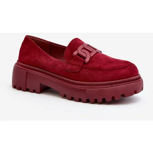 Kesi Women's loafers with chain, burgundy mevre