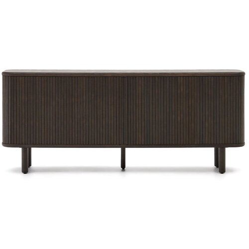 Kave Home Tamno smeđa niska komoda u dekoru jasena s kliznim vratima 180x75 cm Mailen – Cijene