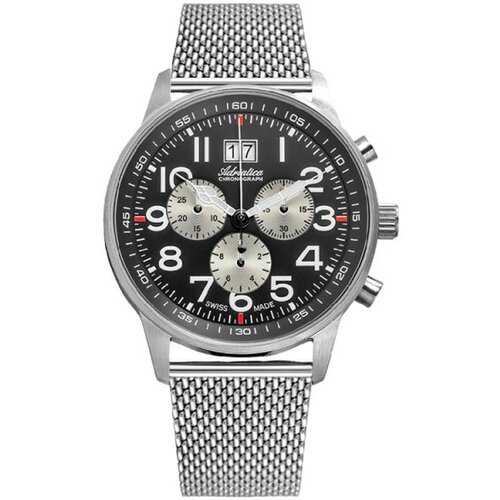 Adriatica muški aviation hronograf crni srebrni sportsko elegantni ručni sat sa srebrnim pancir kaišem Cene