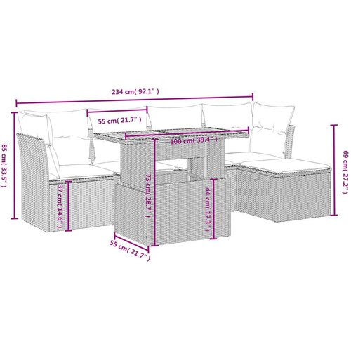 VidaXL 6-dijelni set vrtnih sofa s jastucima bež od poliratana Slike