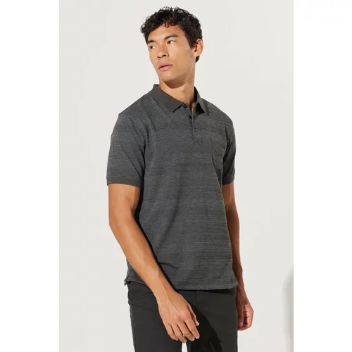AC&Co / Altınyıldız Classics Men's Black-Grey Comfort Fit Wide Cut Polo Neck Patterned Short Sleeved T-Shirt.