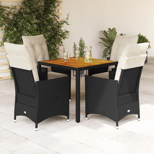 5-dijelni vrtni blagovaonski set s jastucima od poliratana crni Crna 90 x 90 x 75 cm Cene