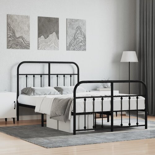 VidaXL Metalni okvir kreveta uzglavlje i podnožje crni 120x200 cm Slike