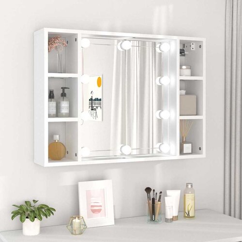 Ormarić s ogledalom i LED svjetlima bijeli 76 x 15 x 55 cm Cijene