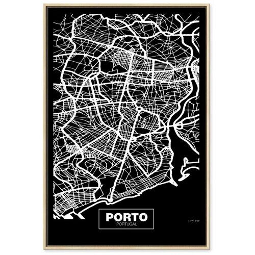  Slika - Negative Map: Porto (1 Part) Vertical 80x120 U prirodnom drvenom okviru Slike