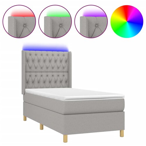  Krevet box spring s madracem LED svjetlosivi 90x190 cm tkanina Slike