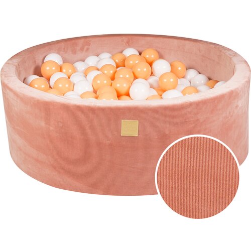 MeowBaby Round Ball Pit z žogicami 7cm za otroka, 90x30cm/200 žogic, Velvet žamet, Apricot: bela, oranžna, (20800778) Cene