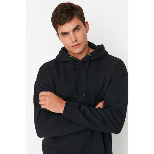 Trendyol Black Men's Basic Oversize Fit Pullover Hoodie Sweatshirt Cene