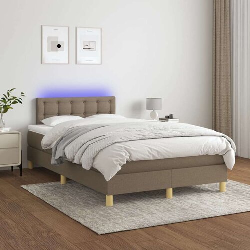  Box spring s madracem LED smeđesivi 120 x 200 cm tkanina Slike