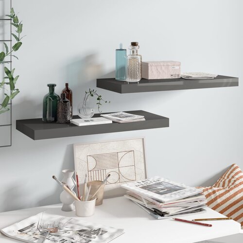 VidaXL Stenske police 2 kosa visok sijaj sive 60x23,5x3,8 cm MDF Slike