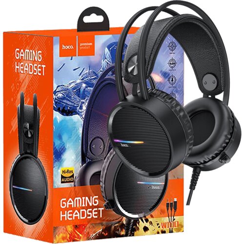 Hoco. Slu&amp;scaron;alke z mikrofonom, gaming, dolžina kabla 2.4 met, črne - W100 Touring Slike