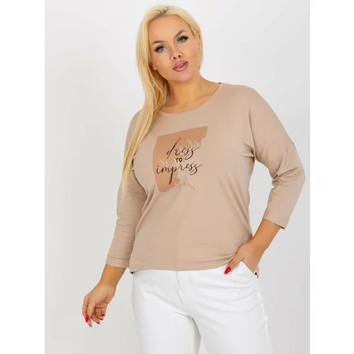 Fashion Hunters Beige T-shirt plus sizes with print and inscription