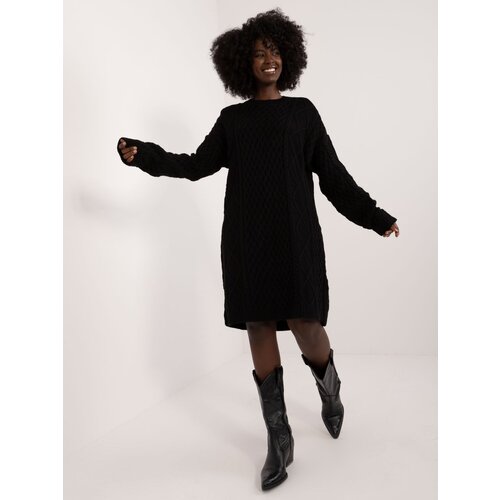 Fashion Hunters Black knitted dress with cable pattern Slike