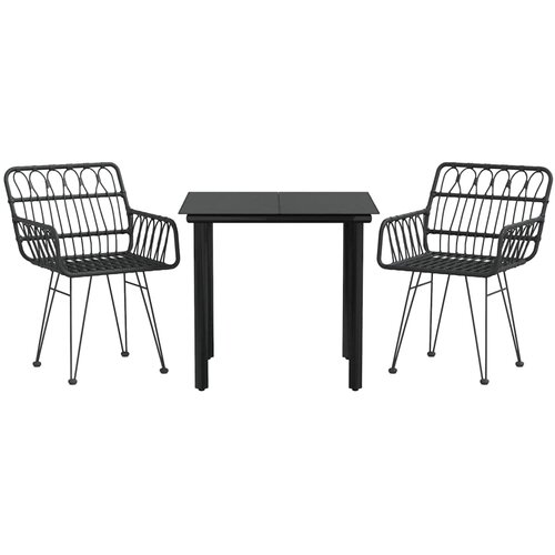  3-dijelni vrtni blagovaonski set od poliratana crni Crna Dužina stola 80 cm Slike
