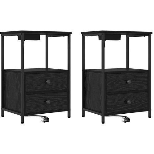 vidaXL Nočna omarica s predalom 2 pcs Črna Orehovina 40 x 31 x 60 cm, (5000160633) Cene