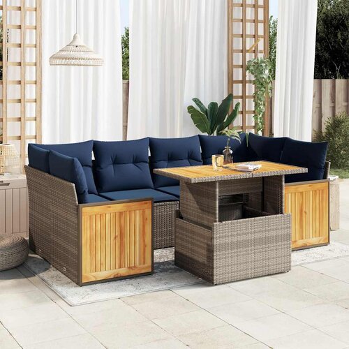 vidaXL 7-dijelni set vrtnih sofa poliratan i bagrem s jastucima sivi Cene