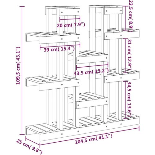  Stalak za biljke 104 5 x 25 x 109 5 cm od masivne borovine Slike