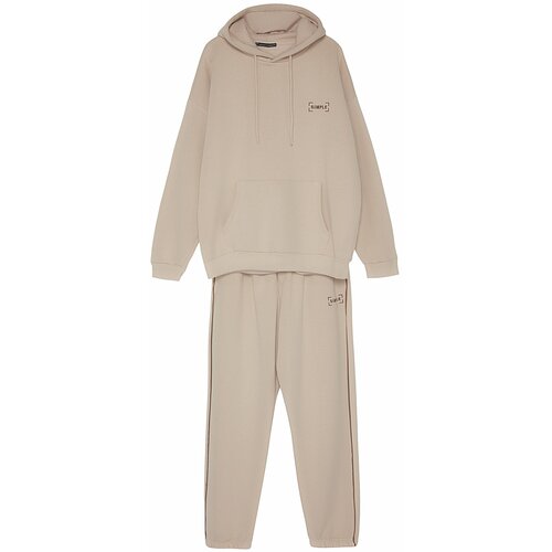 Trendyol Stone Men's Oversized Hoodie. Elastic Legs, Embroidery Welding, and Soft Pile Cotton Tracksuit Set. Cene