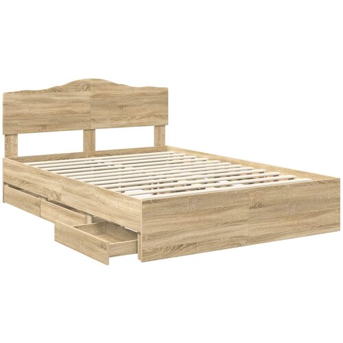  Krevetna konstrukcija s ladicama Sonoma hrast 150 x 200 cm Smeđa 206 x 153 x 90 cm Slike