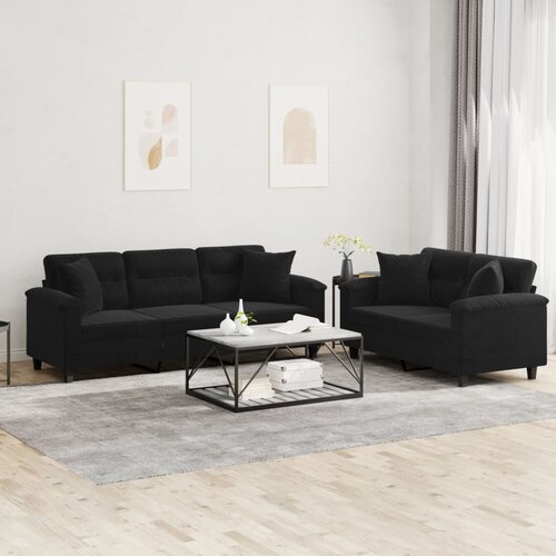  2-dijelni set sofa s jastucima crni od mikrovlakana Cene