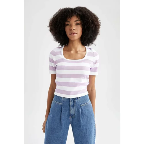 Defacto Slim Fit Striped Round Neck Short Sleeve Knitwear T-Shirt