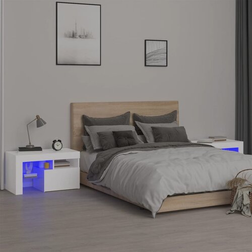  Noćni ormarići 2 kom s LED svjetlima bijeli 70 x 36,5 x 40 cm Cene