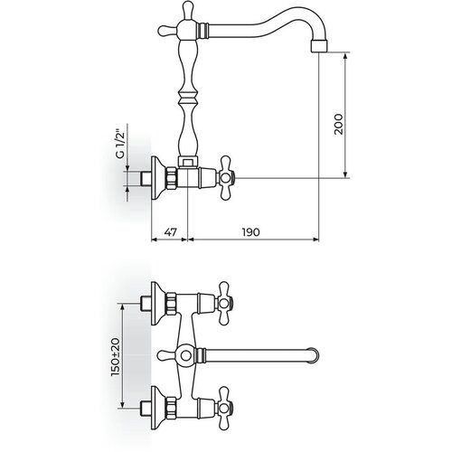 Rosan nostalgija zidna dvoručna baterija za sudoperu ili lavabo Roma 200mm N03202 Slike