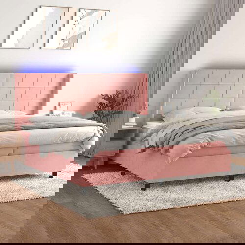  Box spring postelja z vzmetnico LED roza 200x200 cm žamet Slike