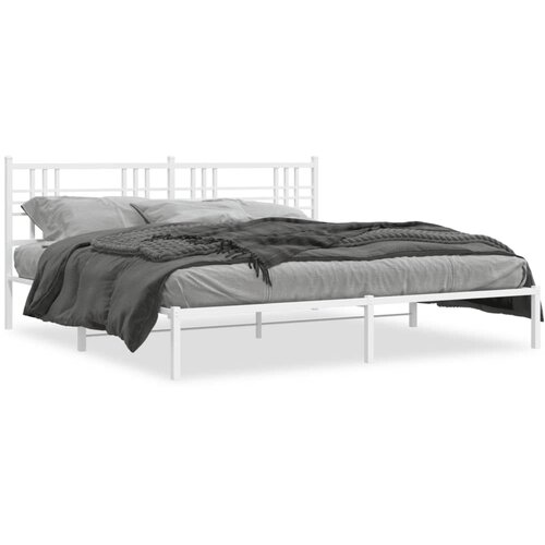 Maison Chic Kovinski Posteljni okvir - Dvoposteljna postelja - Zakonska postelja z vzglavjem bel 183x213 cm, (21692861) Slike