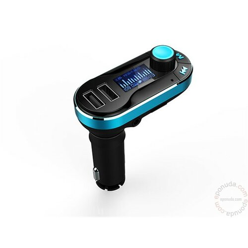 X Wave FM TRANSMITER BT66 BLUE LCD DUAL USB/MICROSD/DALJINAC Slike