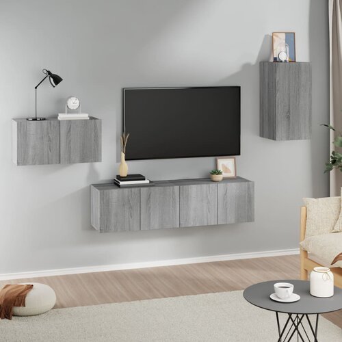  4-dijelni set TV ormarića sivog sonome konstruirano drvo Slike