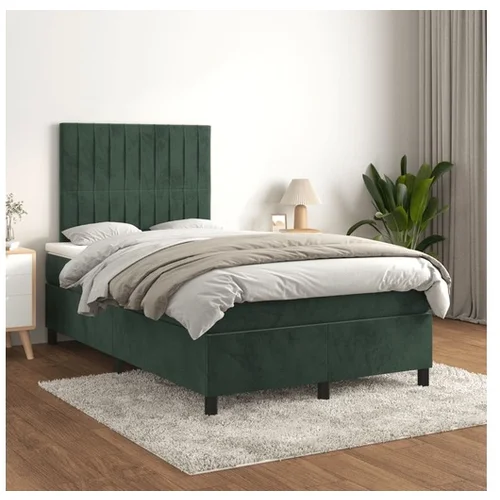  Box spring postelja z vzmetnico temno zelena 120x200 cm žamet