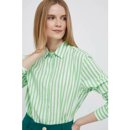 Tommy Hilfiger Pamučna košulja za žene, boja: zelena, regular, s klasičnim ovratnikom