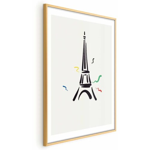  Plakat - Black Illustration of the Eiffel Tower on a Light Background 21x30 Zlatni okvir s margom Cene