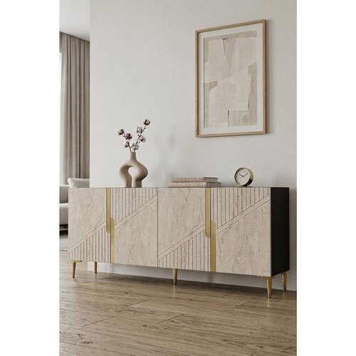 Hanah home komoda Evva 150, 150 cm, antracit / zlatna / travertin Cene