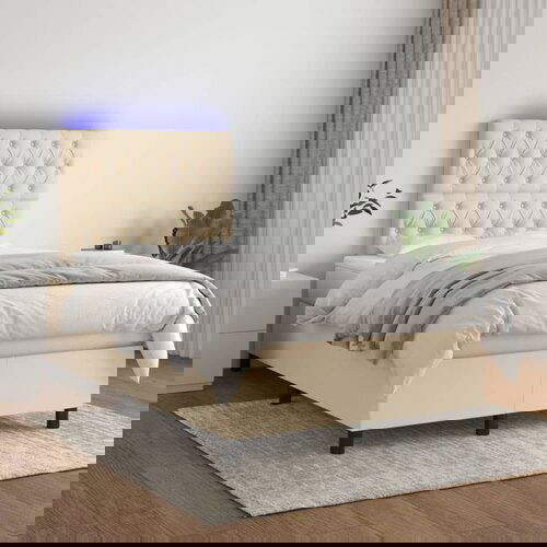 The Living Store Box spring postelja z vzmetnico LED krem 120x200 cm blago - Box Spring Postelja, (21519617) Cene