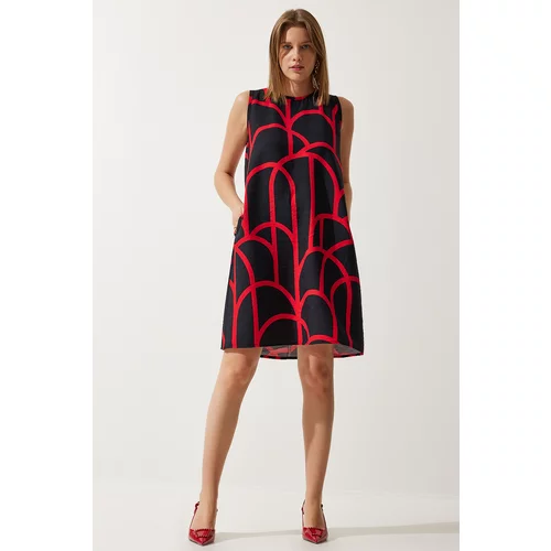 Happiness İstanbul Women's Black Red Patterned Summer Bell Dress