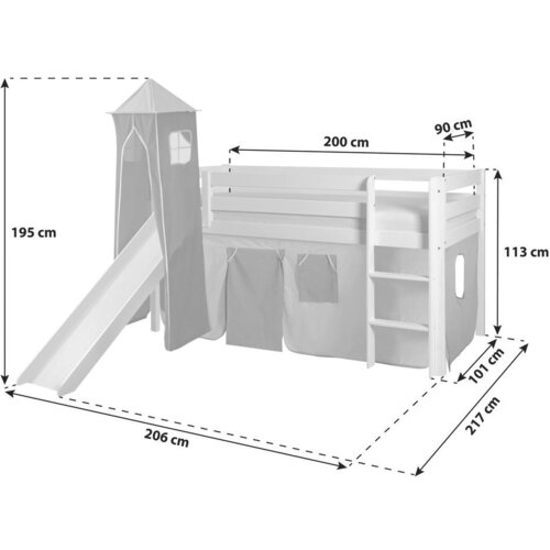 MID.YOU Igralna Postelja Kasper, 90x200, Modra, Tobogan, Stolp Slike