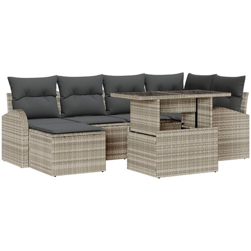 vidaXL 7-delna vrtna sofa garnitura s svetlo sivimi blazinami, 2-sedežna sofa s shrambo in blazinami Cene