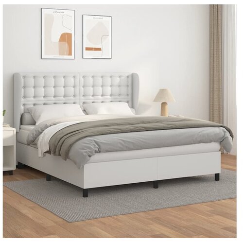  Box spring postelja z vzmetnico bela 180x200 cm umetno usnje Cene