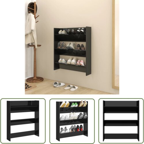 The Living Store Stenska omara za čevlje visok sijaj črna 80x18x90 cm iverna pl. - Stenska Omarica Za Čevlje, (21744708) Cene