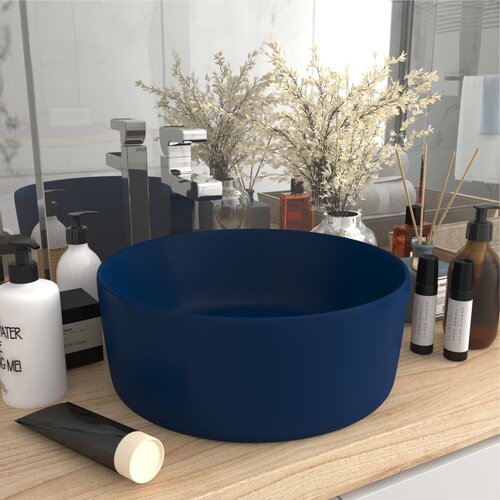The Living Store Razkošen umivalnik okrogel mat temno moder 40x15 cm keramičen - Razkošen Umivalnik, (21751099) Cene