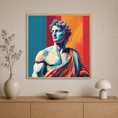 Wallxpert uramljena slika na platnu Cc-K-Ah-1001, antička statua u pop art stilu na &scaron;arenim prugama, 60 x 60 cm Cene